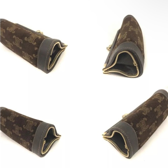 CELINE Macadam Suede Leather Coin Purse Wallet Vintage Triomphe Carriage - Picture 6 of 14